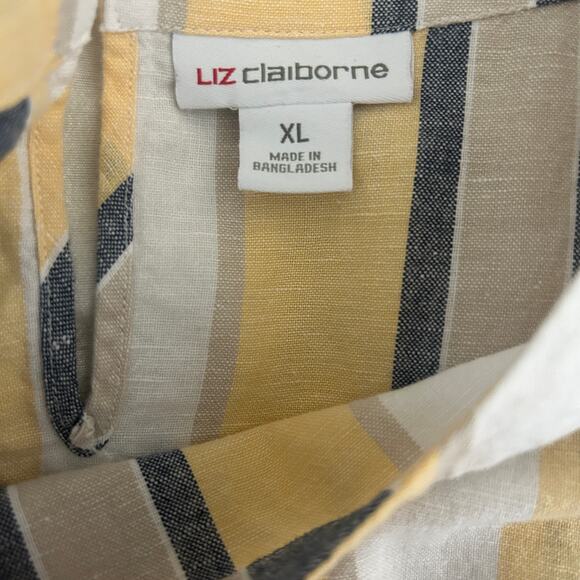 Liz Claiborne Women Top 1X Soft Muted Striped Twill‎ Coastal Beachy Resort Vacay - Picture 2 of 7